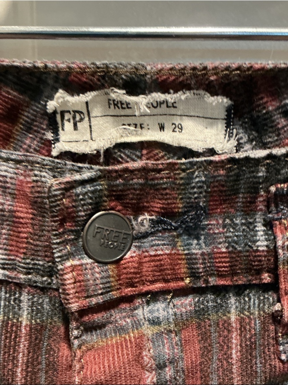 EUC FP Plaid Slim Fit Cords in Burgundy and Dark Gray - Picture 2 of 4
